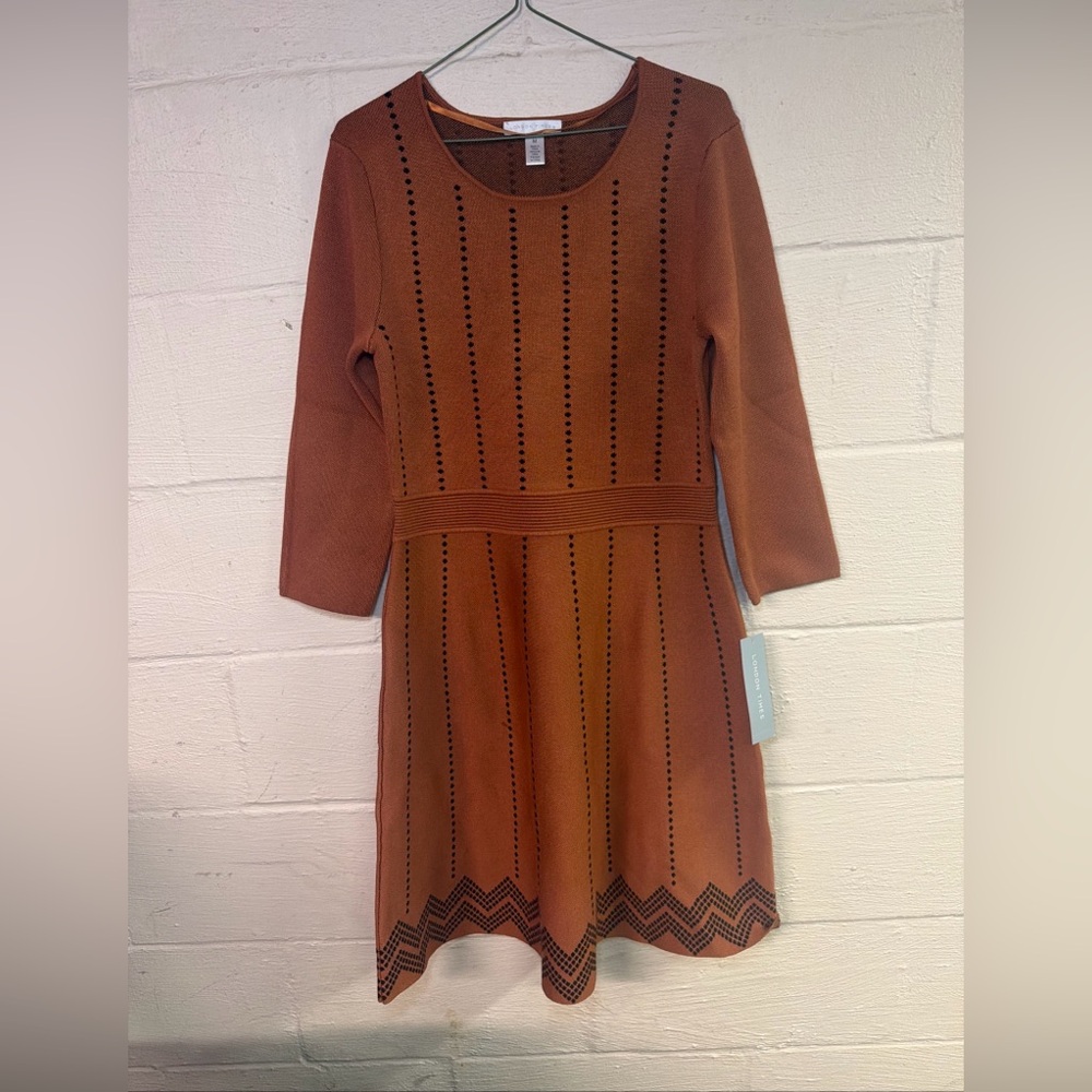 London Times Jewel Neck A-Line‎ Sweater Dress Women's Size Medium